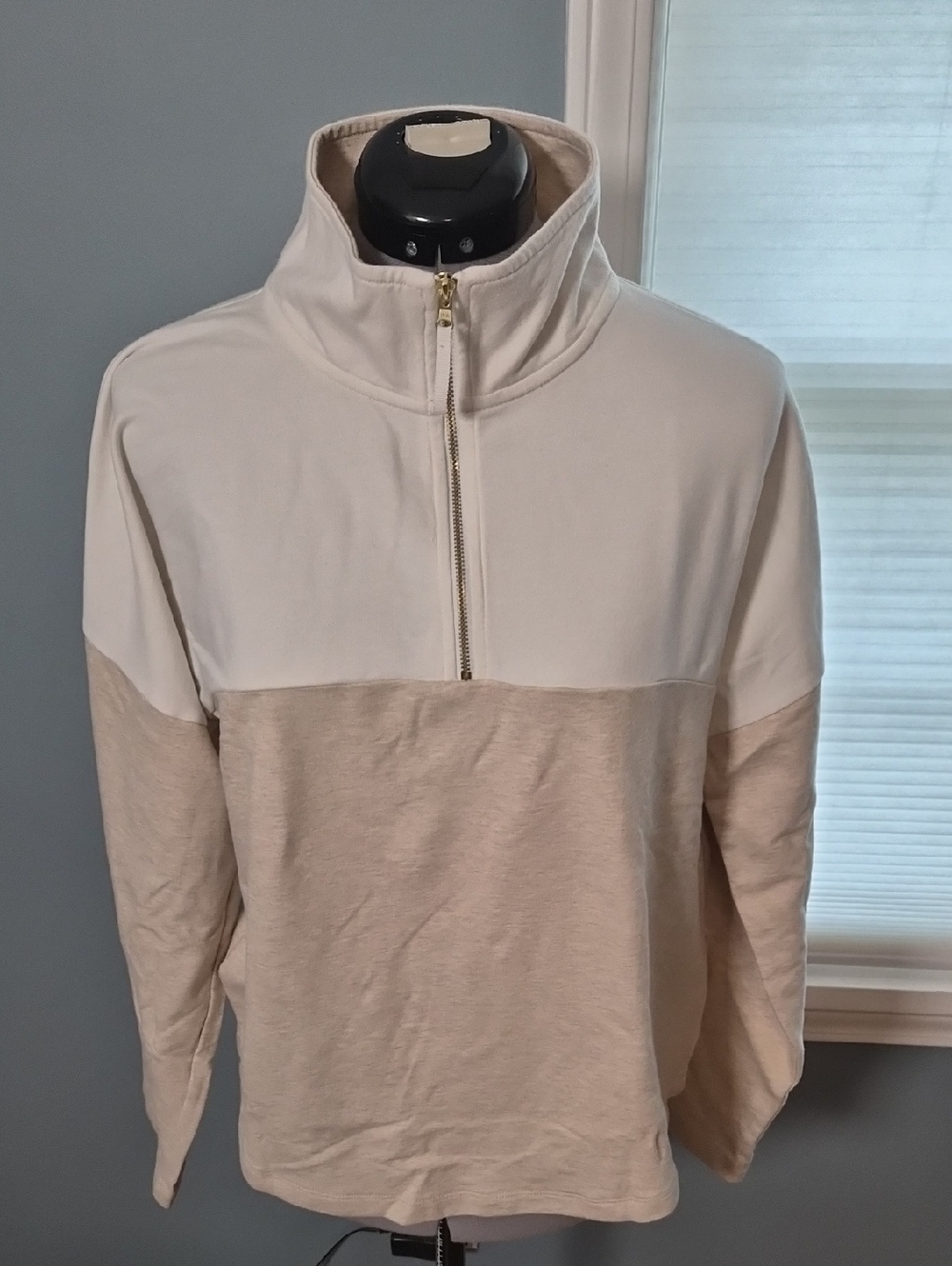 J. Crew Women's Two-Tone Half-Zip Sweater in Cream & Tan